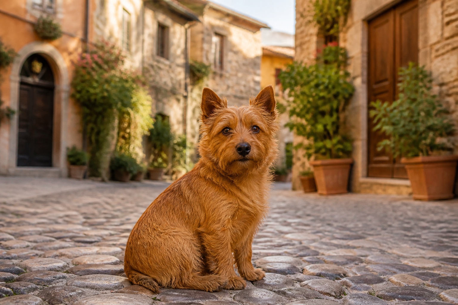 Norwich Terrier in town